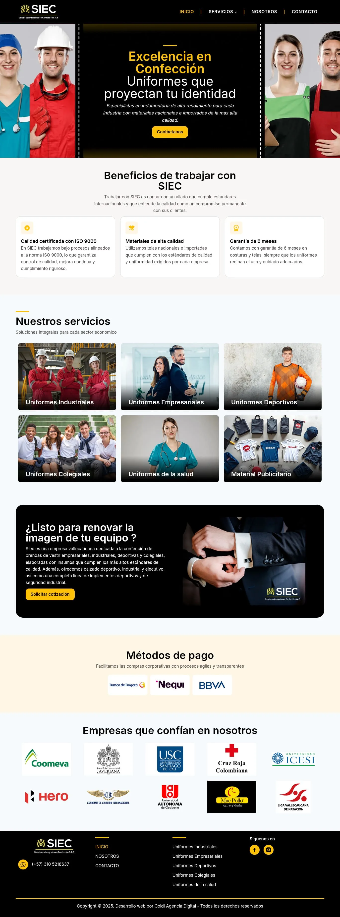 Diseño web del proyecto SIEC Uniformes